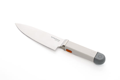 Knife with a white handle on a white background