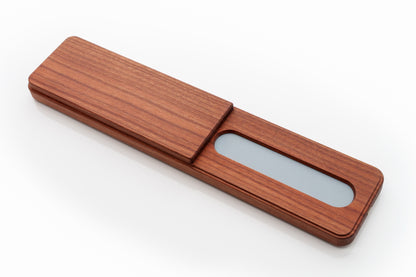 Wooden cardholder tile pad on a white background