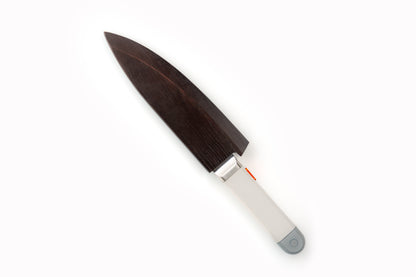 Knife with a wooden sheath on a white background