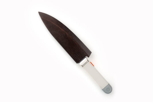 Knife with a wooden sheath on a white background