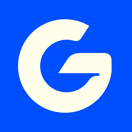 A bold white stylized letter G centered on a solid blue background.